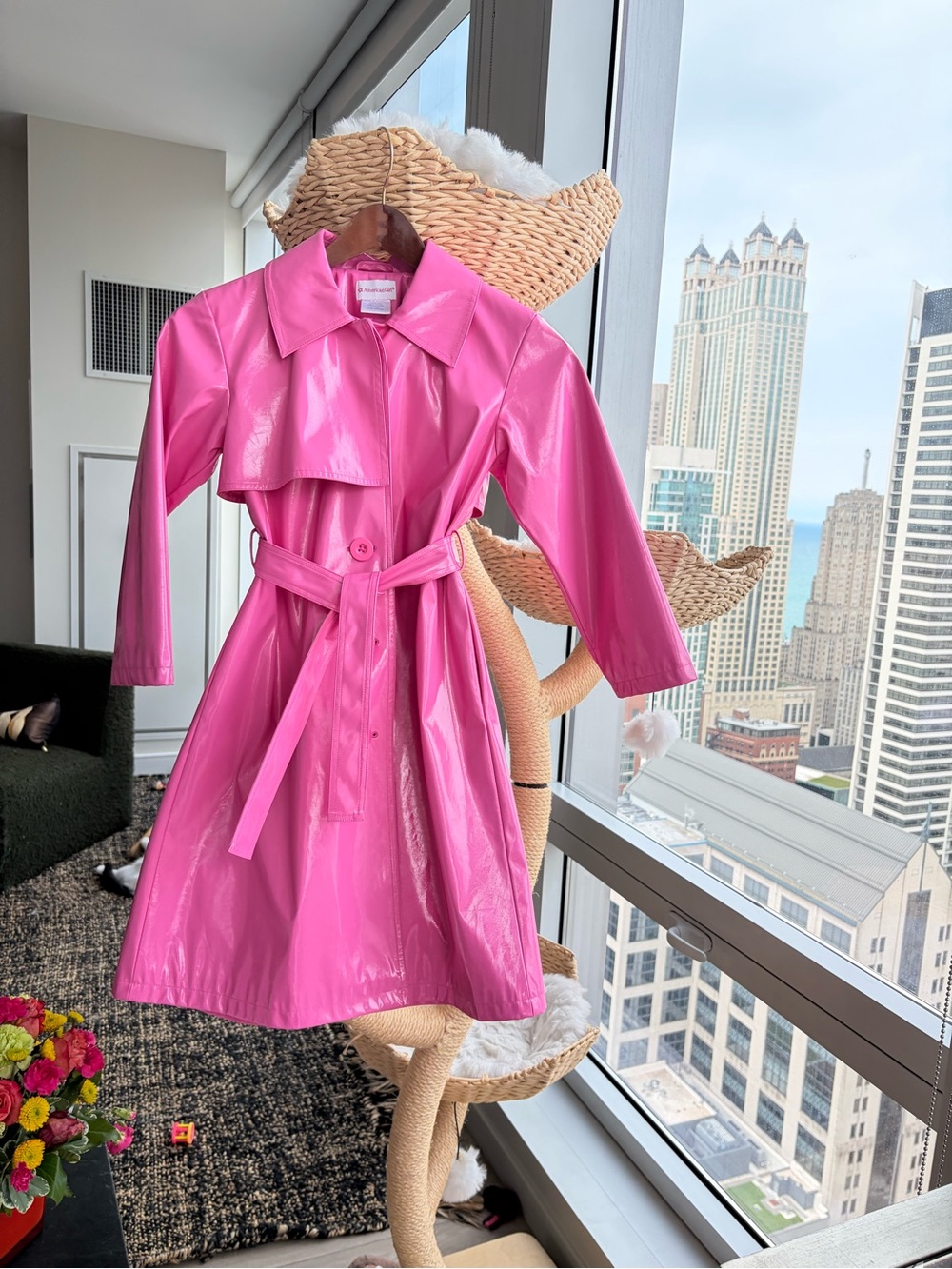 American Girl Hot Pink Patent Trench Coat